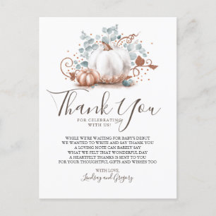 Rose Gold Glitter Pumpkins and Greenery Thank You Postcard