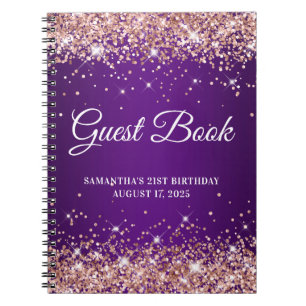 Rose Gold Glitter Purple 21st Birthday Guestbook Notebook