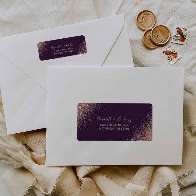 Rose Gold Glitter Purple Wedding Return Address (Creator Uploaded)