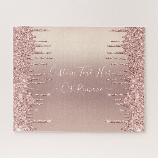 Rose Gold Glitter Puzzle Personalized Text Name (Horizontal)