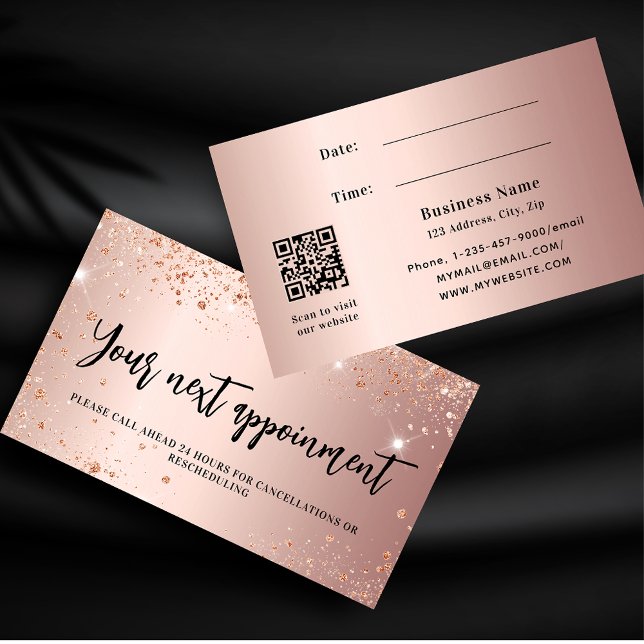 Rose gold glitter QR business appointment card (Creator Uploaded)