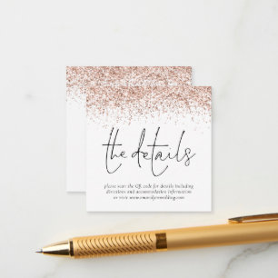 Rose Gold Glitter QR Code Wedding Details Enclosure Card