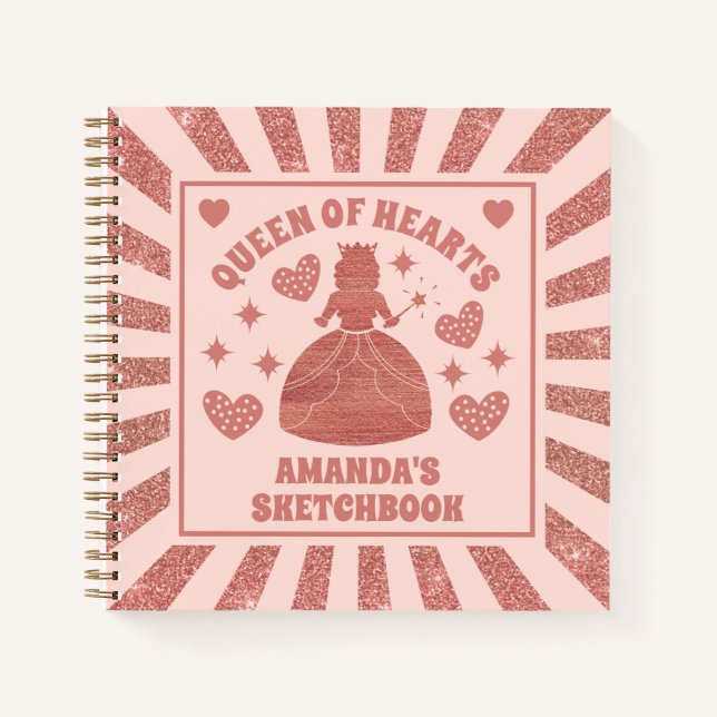 Rose Gold Glitter Queen Of Hearts Kids Sketchbook Notebook (Front)
