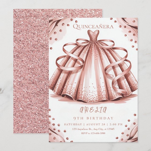 Rose Gold Glitter Quinceañera Invitation (Front/Back)