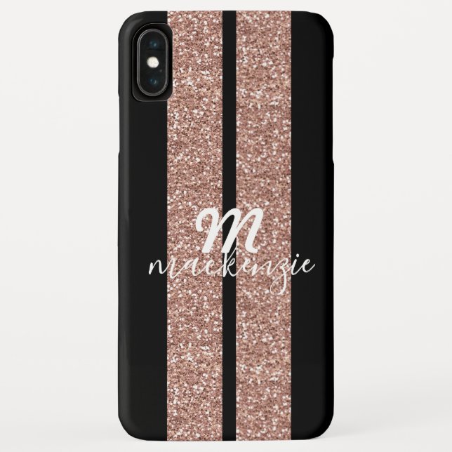 Rose Gold Glitter Racing Stripes Monogrammed Case-Mate iPhone Case (Back)