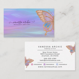 Rose Gold Glitter Rainbow Butterfly Iridescent Business Card