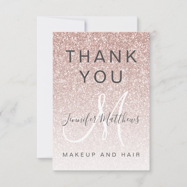 Rose Gold Glitter Reopening Salon COVID Safety Thank You Card (Front)