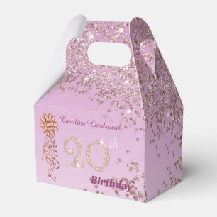 Rose Gold Glitter & Ribbon 20th Birthday Favour Box