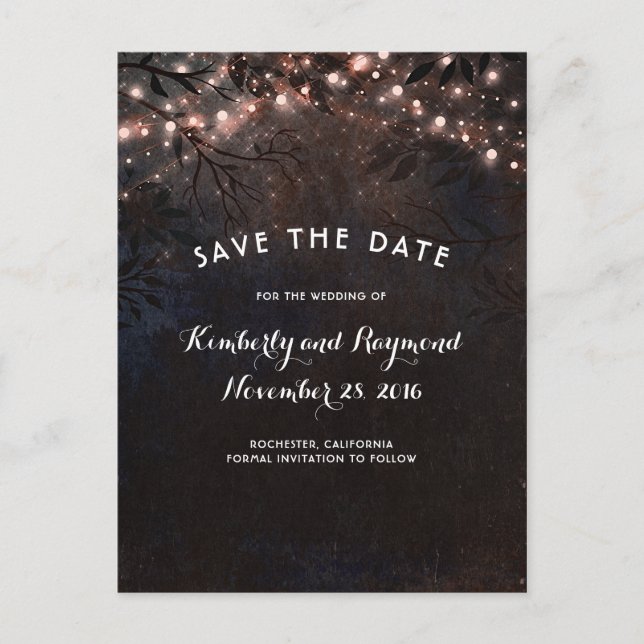 Rose Gold Glitter Rustic Nature Save the Date Announcement Postcard (Front)