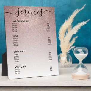 Rose Gold Glitter Salon Price List Service Menu Plaque