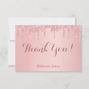Rose Gold Glitter Salon Reopening Covid Safety Thank You Card