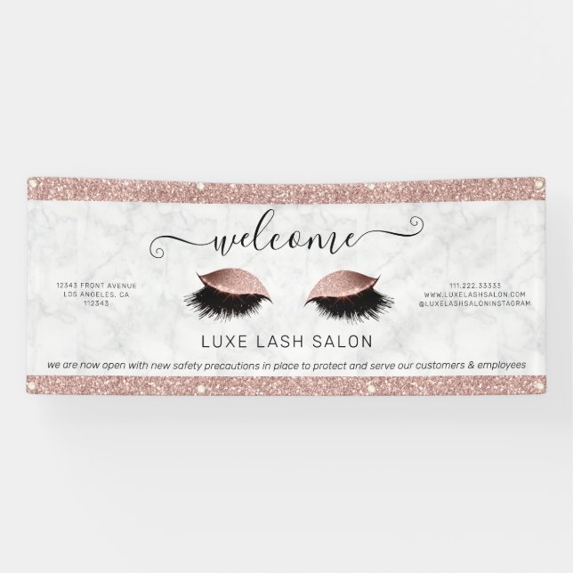 Rose Gold Glitter Salon Welcome Banner (Horizontal)