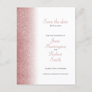 Rose Gold Glitter Save The Date Wedding Postcard