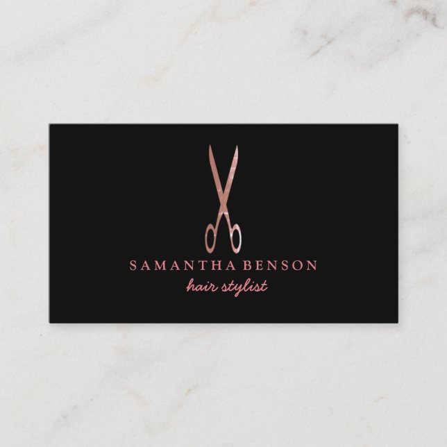 Rose Gold Glitter Scissor Beauty Salon Business Card (Front)
