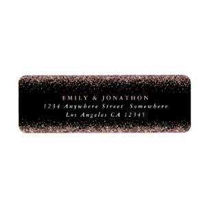 Rose Gold Glitter Script Black Return Name Address