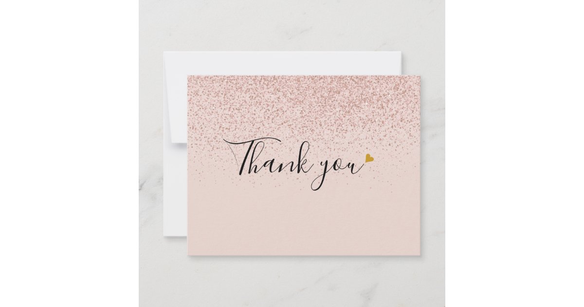 Rose Gold Glitter Script Business Thank You Card | Zazzle