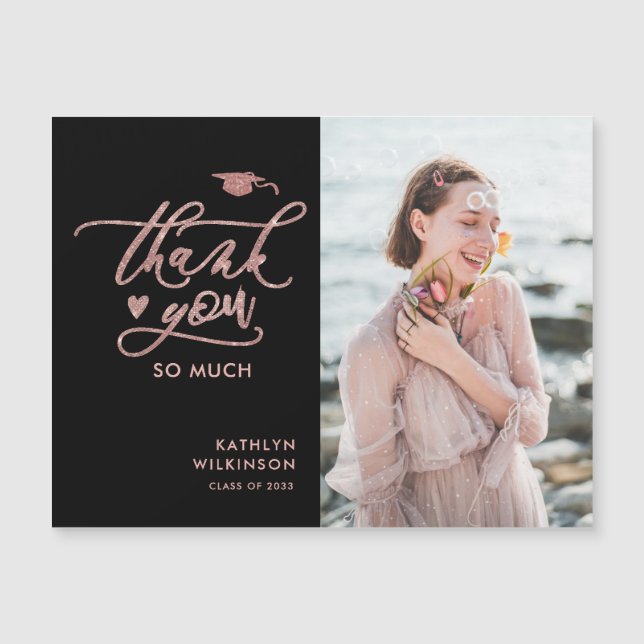Rose Gold Glitter Script Graduation Thank You (Front)