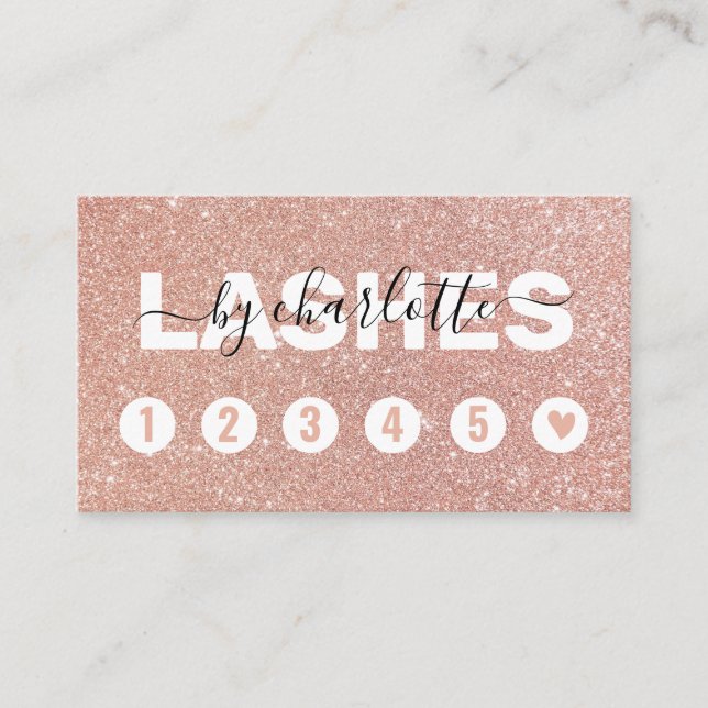 Rose Gold Glitter Script Makeup Loyalty Card (Front)