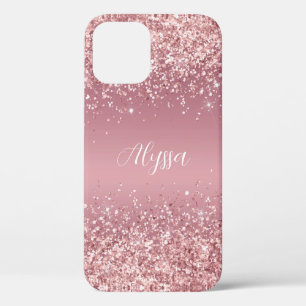 Rose Gold Glitter Script Monogram iPhone 12 Case