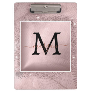 Rose Gold Glitter Script Monogram Clipboard
