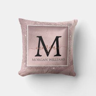 Rose Gold Glitter Script Monogram Cushion