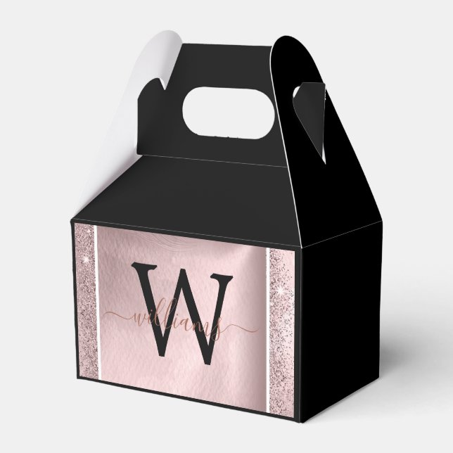 Rose Gold Glitter Script Monogram Favour Box (Front Side)