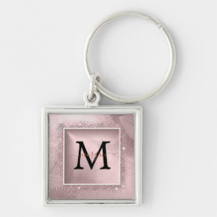 Rose Gold Glitter Script Monogram Key Ring