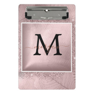 Rose Gold Glitter Script Monogram Mini Clipboard