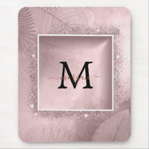 Rose Gold Glitter Script Monogram Mouse Mat
