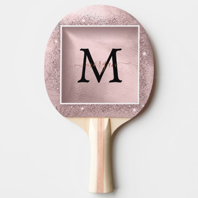 Rose Gold Glitter Script Monogram Ping Pong Paddle (Front)