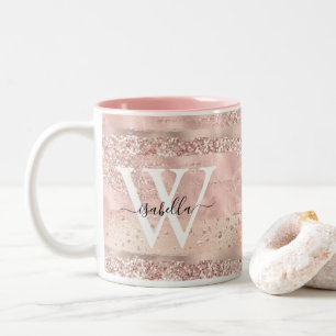Rose Gold Glitter Script Monogram Two-Tone Coffee Mug