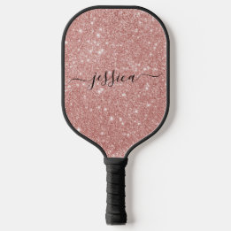 Rose gold glitter script name pickleball paddle