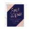 Rose gold glitter script navy blue save the date