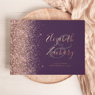 Rose Gold Glitter Script Purple Guest Book
