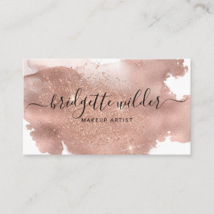 Rose Gold Glitter Script Signature Makeup Artist Business Card