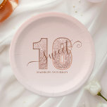 Rose Gold Glitter Script Sweet 16 Birthday Paper Plate<br><div class="desc">Celebrate a special milestone with these elegant rose gold glitter script Sweet 16 birthday paper plates. Featuring a stylish design with a shimmering rose gold number "16" and customisable script name, these plates add a touch of glamour to any sweet sixteen party. Perfect for serving cake, snacks, and party treats,...</div>
