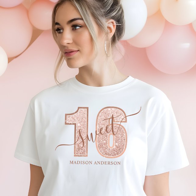 Rose Gold Glitter Script Sweet 16 Birthday Tri-Blend Shirt (Creator Uploaded)