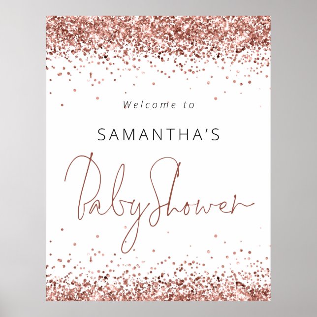 Rose Gold Glitter Script Welcome to Baby Shower  Poster (Front)