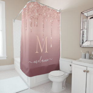 Rose Gold Glitter Shower Curtain Your Name Letter