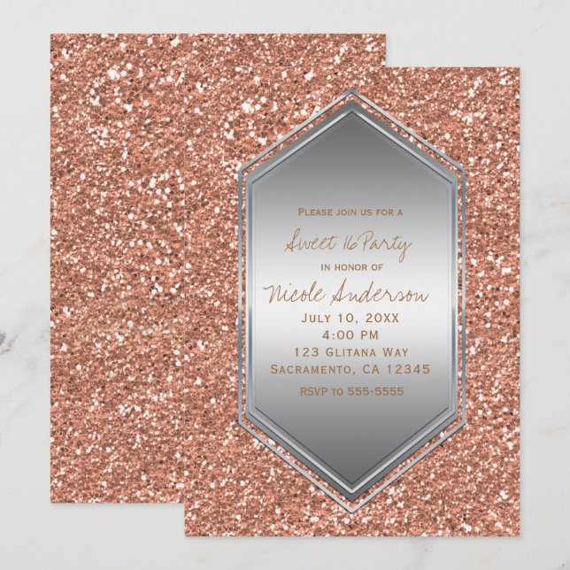 Rose Gold Glitter Silver Birthday Party Any Event Invitation (Front/Back)
