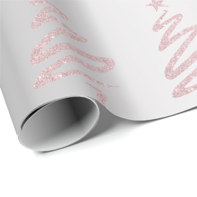 Rose Gold Glitter & Silver Christmas Tree Pattern Wrapping Paper (Roll Corner)