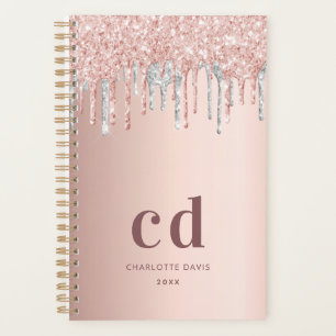 Rose gold glitter silver pink monogram luxury 2021 planner