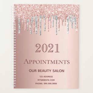 Rose gold glitter silver salon appointments 2025 planner