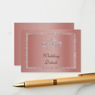 Rose Gold Glitter & Silver Wedding Rings Enclosure Card
