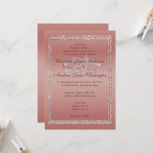 Rose Gold Glitter & Silver Wedding Rings   Invitation