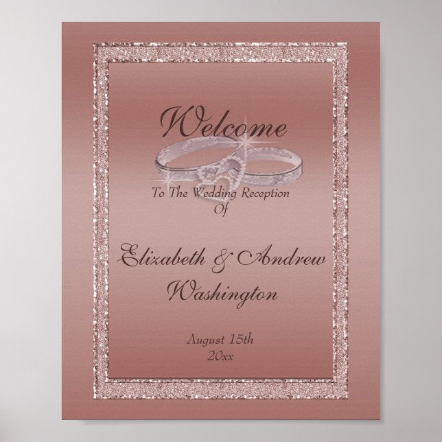Rose Gold Glitter & Silver Wedding Rings  Poster (Front)