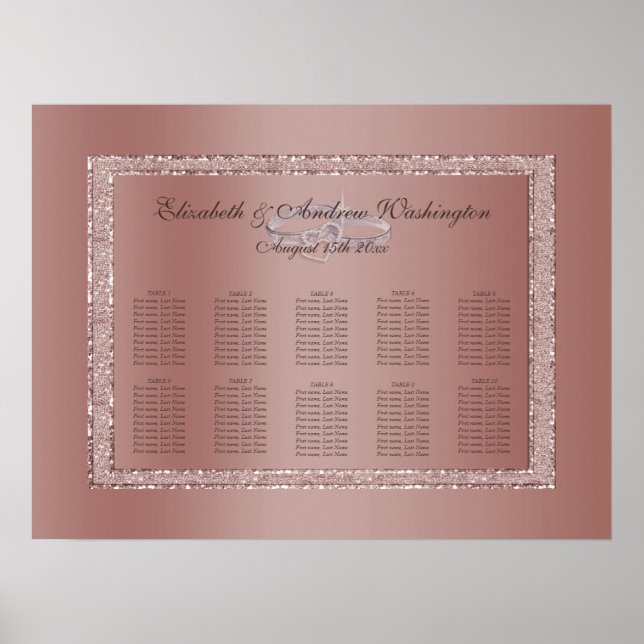 Rose Gold Glitter & Silver Wedding Rings  Poster (Front)
