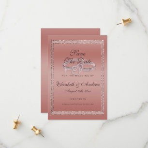 Rose Gold Glitter & Silver Wedding Rings Save The Date
