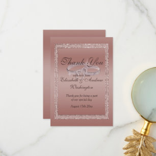 Rose Gold Glitter & Silver Wedding Rings  Thank You Card