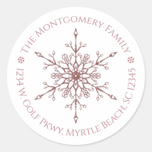 Rose Gold Glitter Snowflake Christmas Holiday Classic Round Sticker